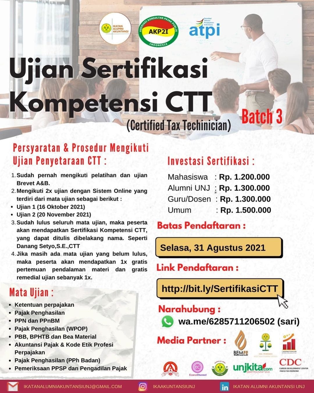Read more about the article Ujian Sertifikasi Kompetensi Certified Tax Technician (CTT) Batch 3