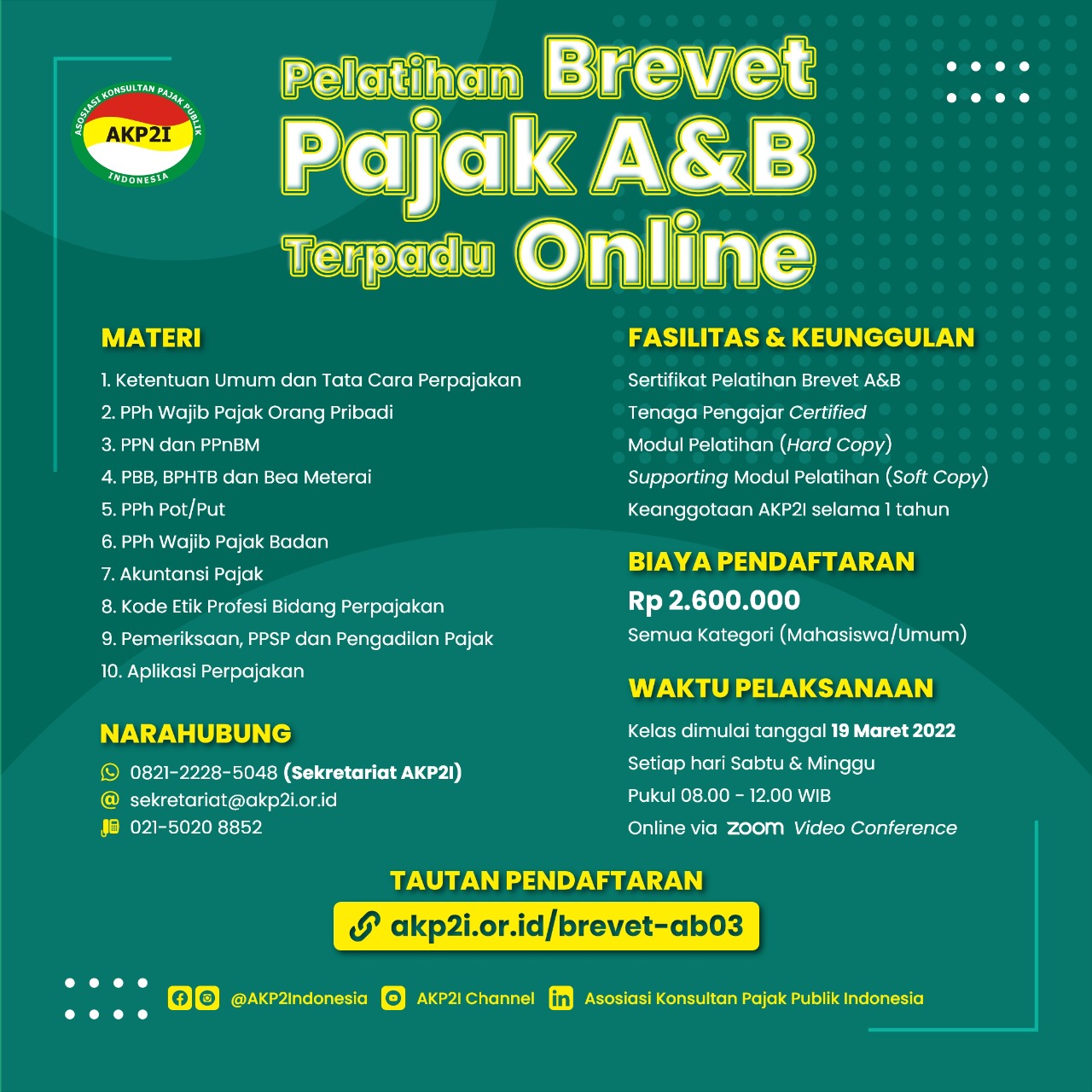 Read more about the article Pelatihan Brevet Pajak A&B Terpadu Online Via Zoom